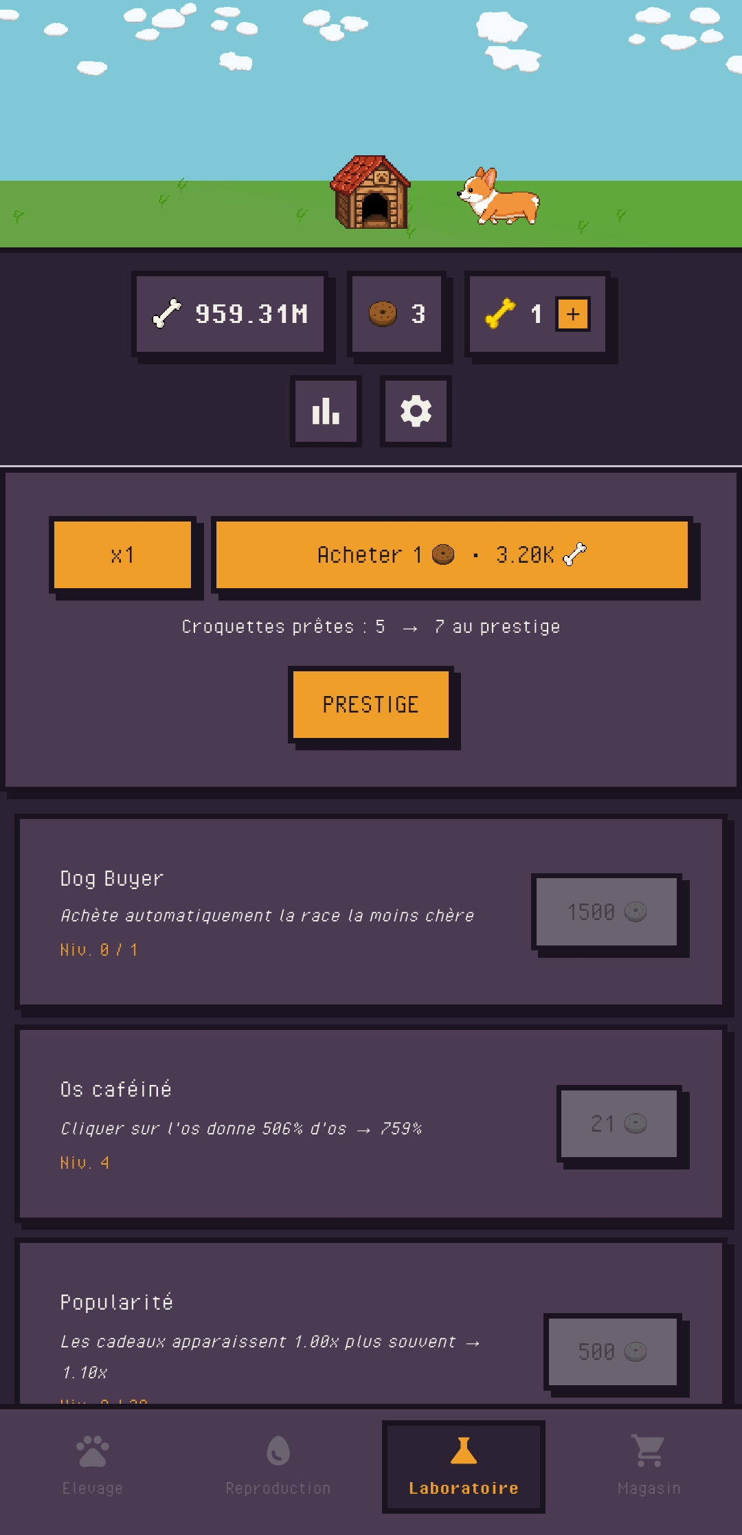 Image jeu Idle Dog Tycoon, section laboratoire